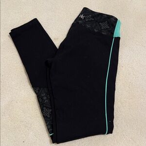 Kyodan Black Leggings with Aqua and Aztec Details